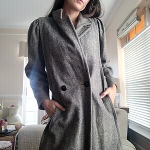 Vtg Black & White Tweed Trench Coat Wool Blend Sz M/L Jill Jr.